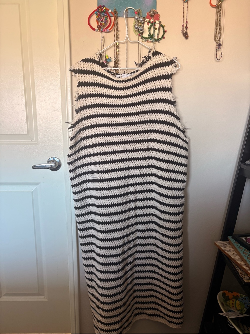 Zara Black & White Striped Knit Maxi Dress